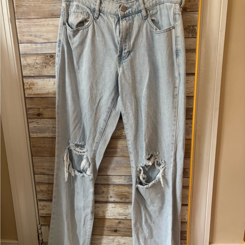 PacSun Light Blue Distressed Straight Leg Jeans